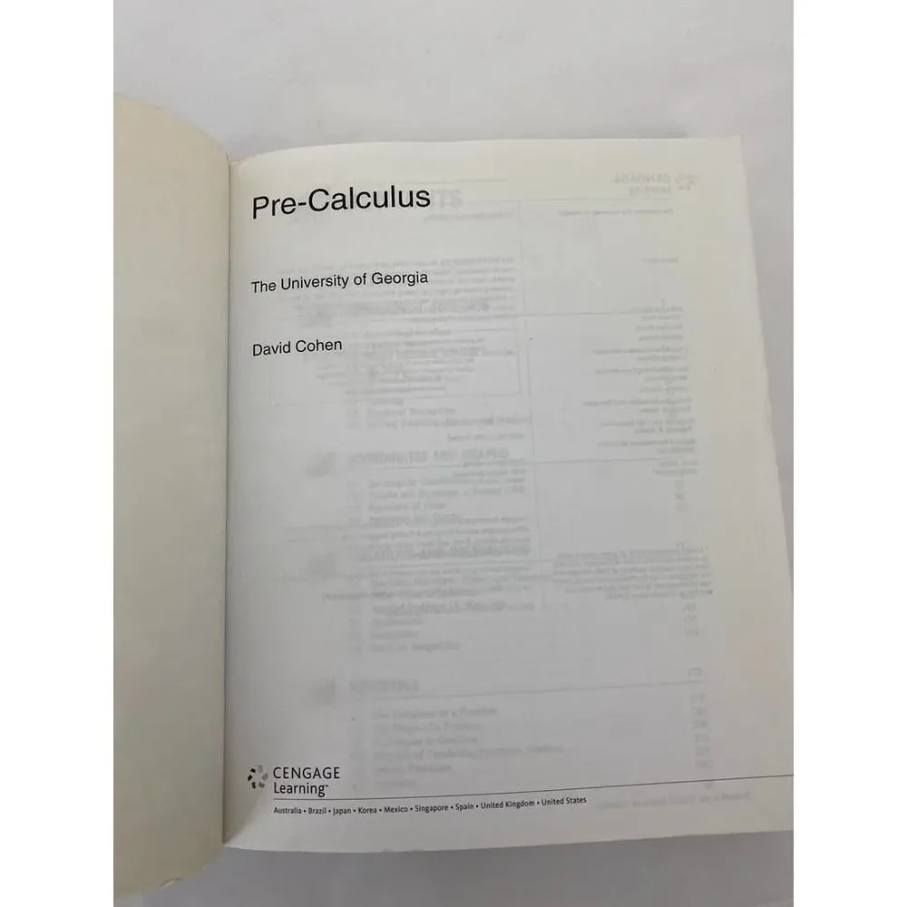 Pre-Calculus University of Georgia Soft Cover Textbook 2006 -- David Cohen